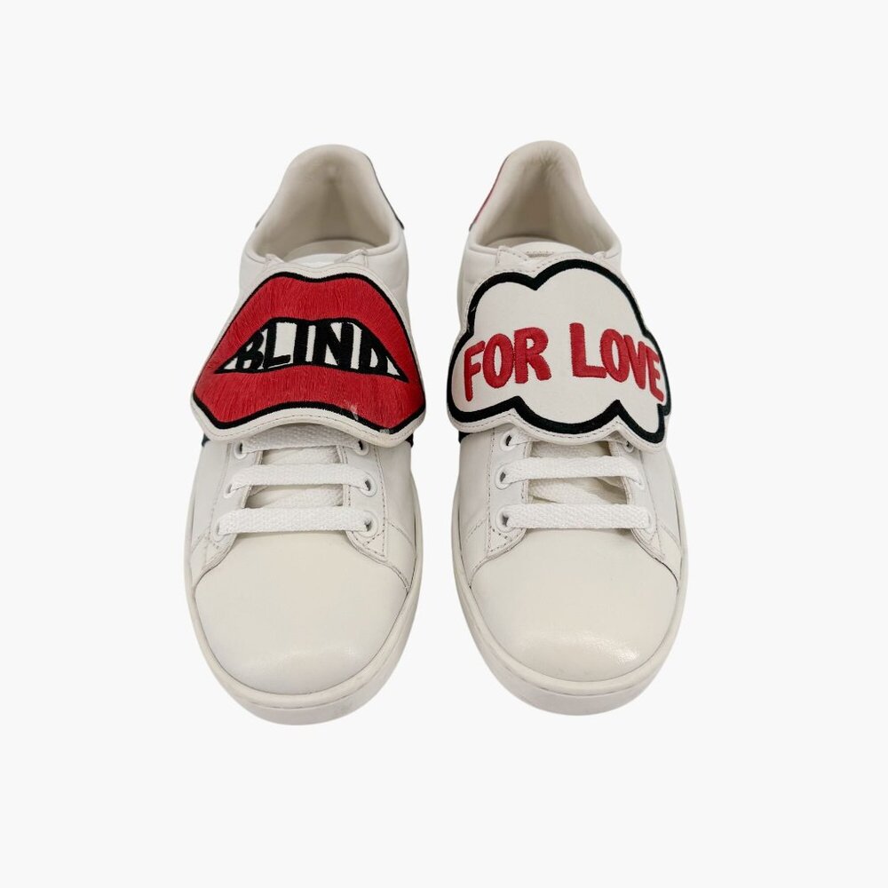 Gucci Blind for Love Ace Sneakers Size 37 US 7 White Removable Patch Low Top - Picture 2 of 16